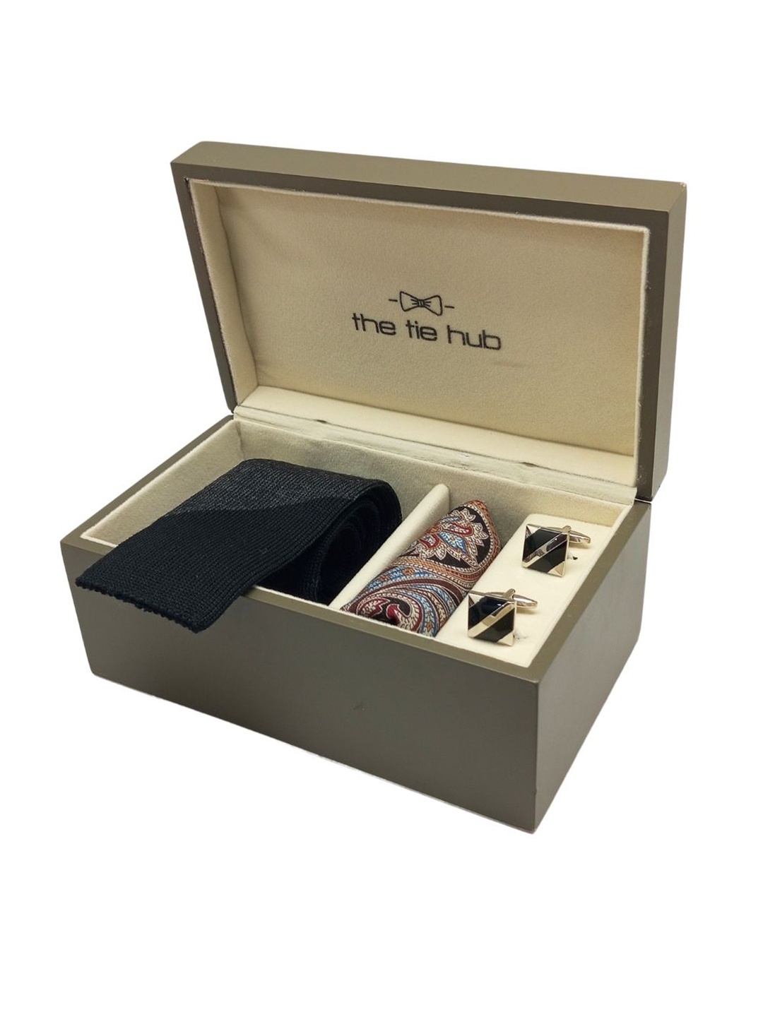 

The Tie Hub Men Accessory Gift Set of Necktie with Pocket Square and Cufflink Giftset, Black