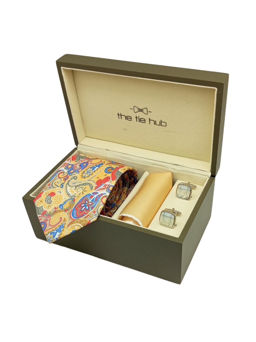 

The Tie Hub Men Accessory Gift Set of Necktie with Pocket Square and Cufflink Giftset, Yellow