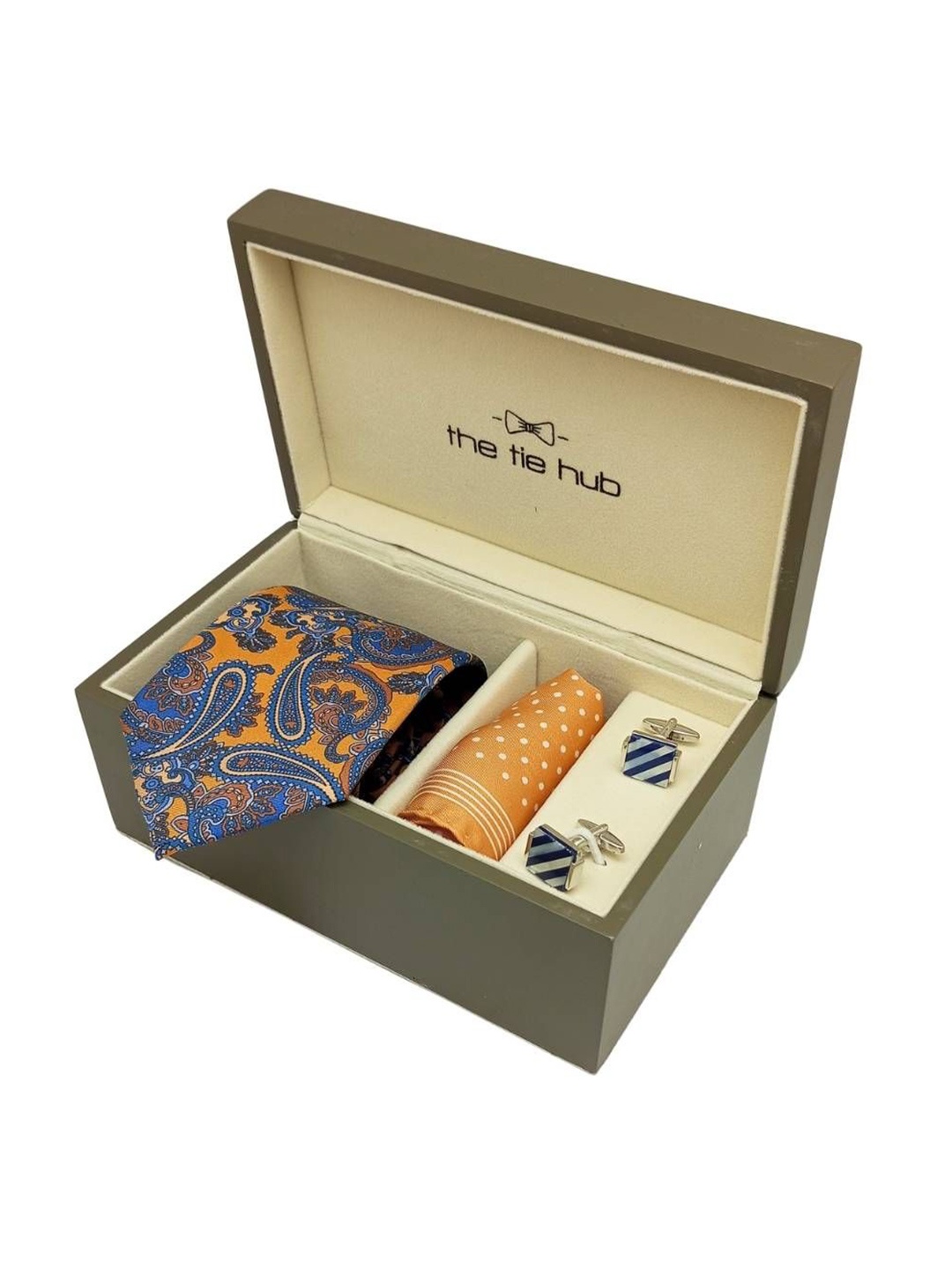 

The Tie Hub Men Accessory Gift Set of Necktie with Pocket Square and Cufflink Giftset, Yellow