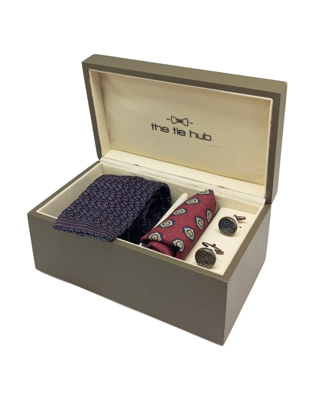 

The Tie Hub Men Accessory Gift Set of Necktie with Pocket Square and Cufflink Giftset, Navy blue