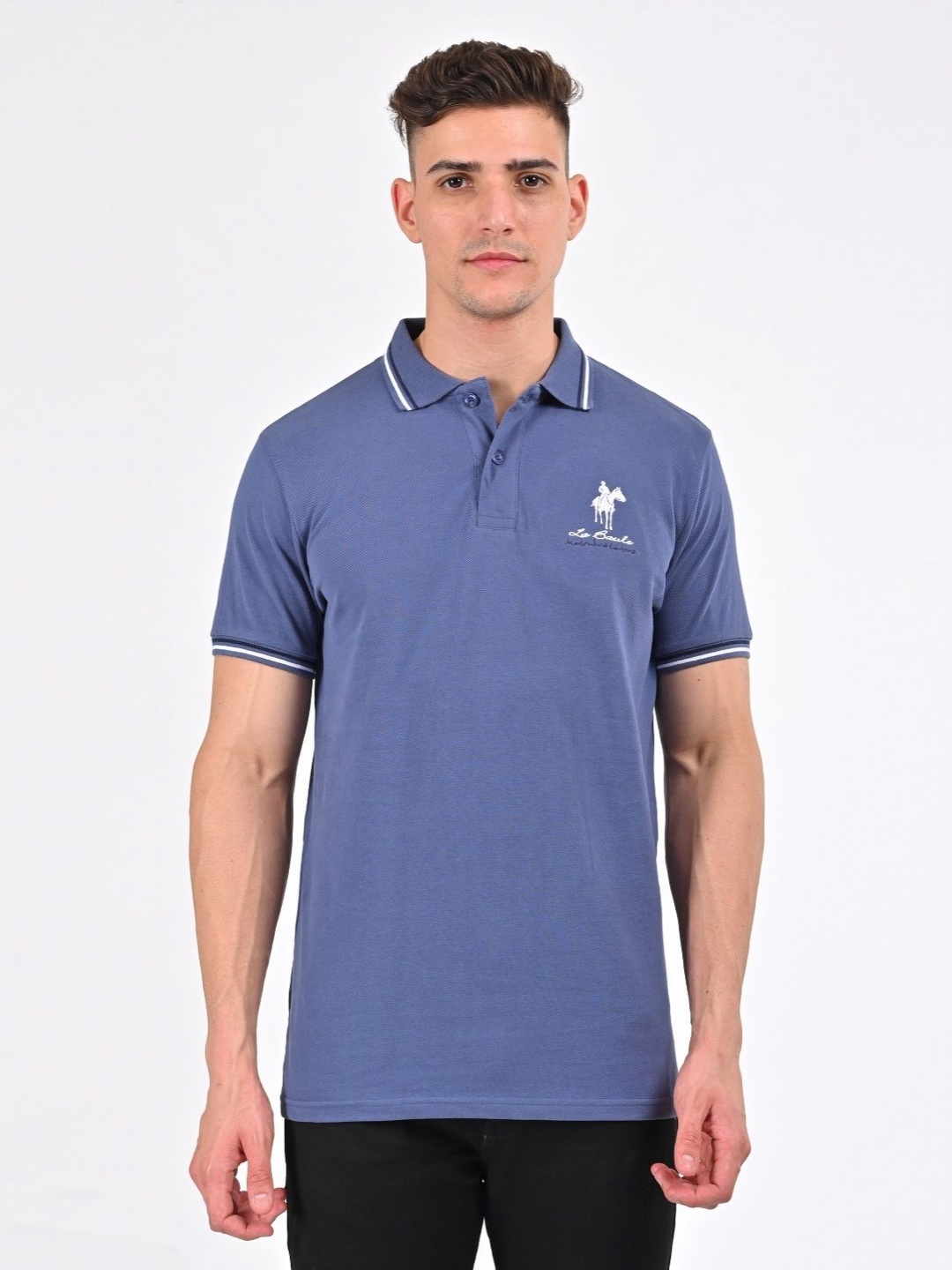 

Masculino Latino Plus Men Solid Polo Collar Cotton T-Shirt, Blue