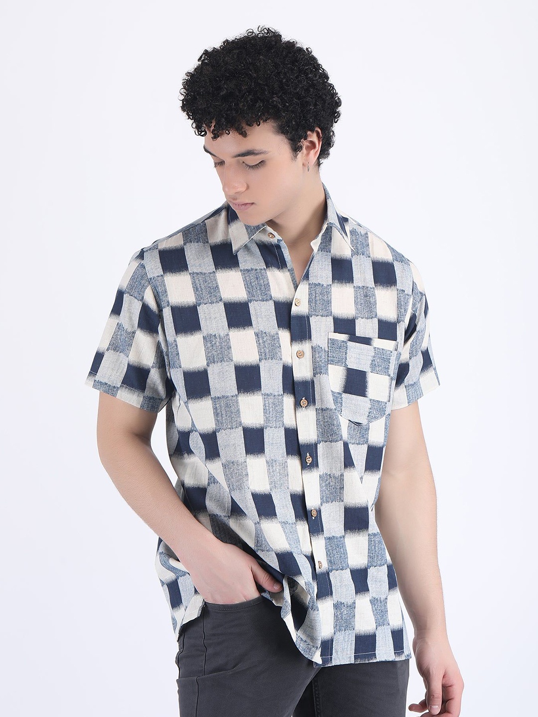 

HUE & HIDE Men Other Checks Checked Modern Opaque Casual Shirt, Blue