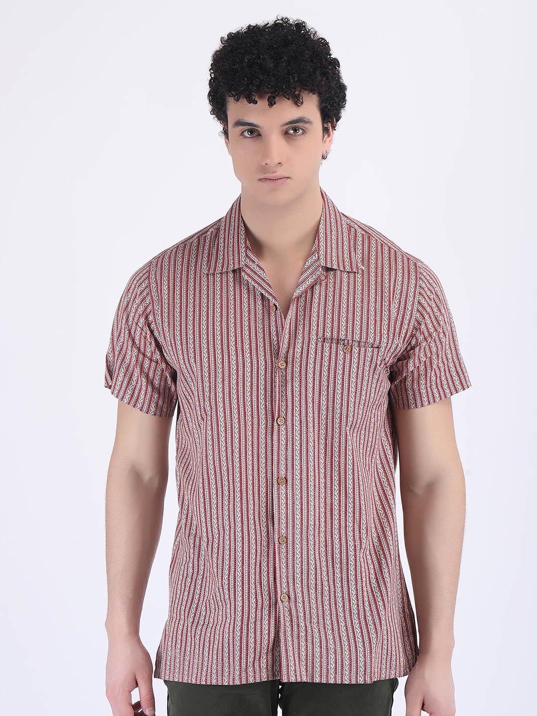 

HUE & HIDE Men Modern Opaque Striped Casual Shirt, Red
