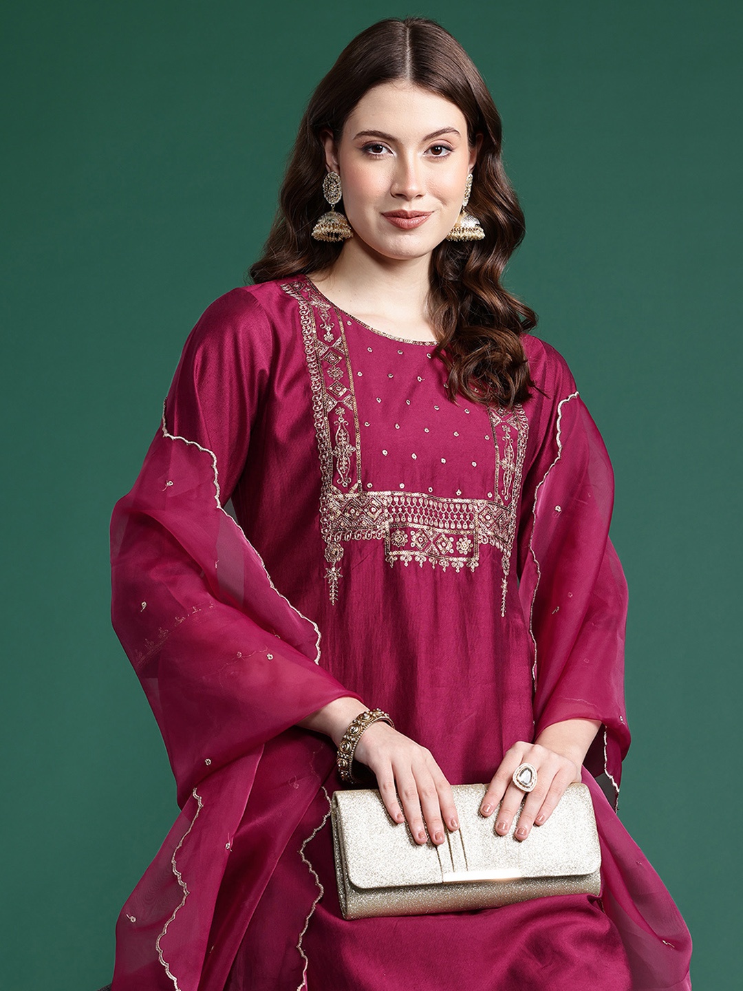 

Indo Era Women Embroidered Straight Kurta Set, Burgundy