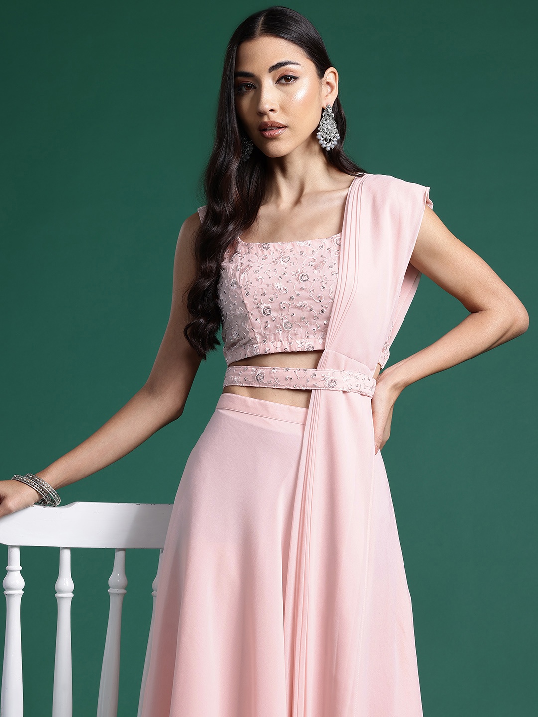 

Indo Era Embellished Sequinned Ready to Wear Lehenga & Blouse With Dupatta, Pink