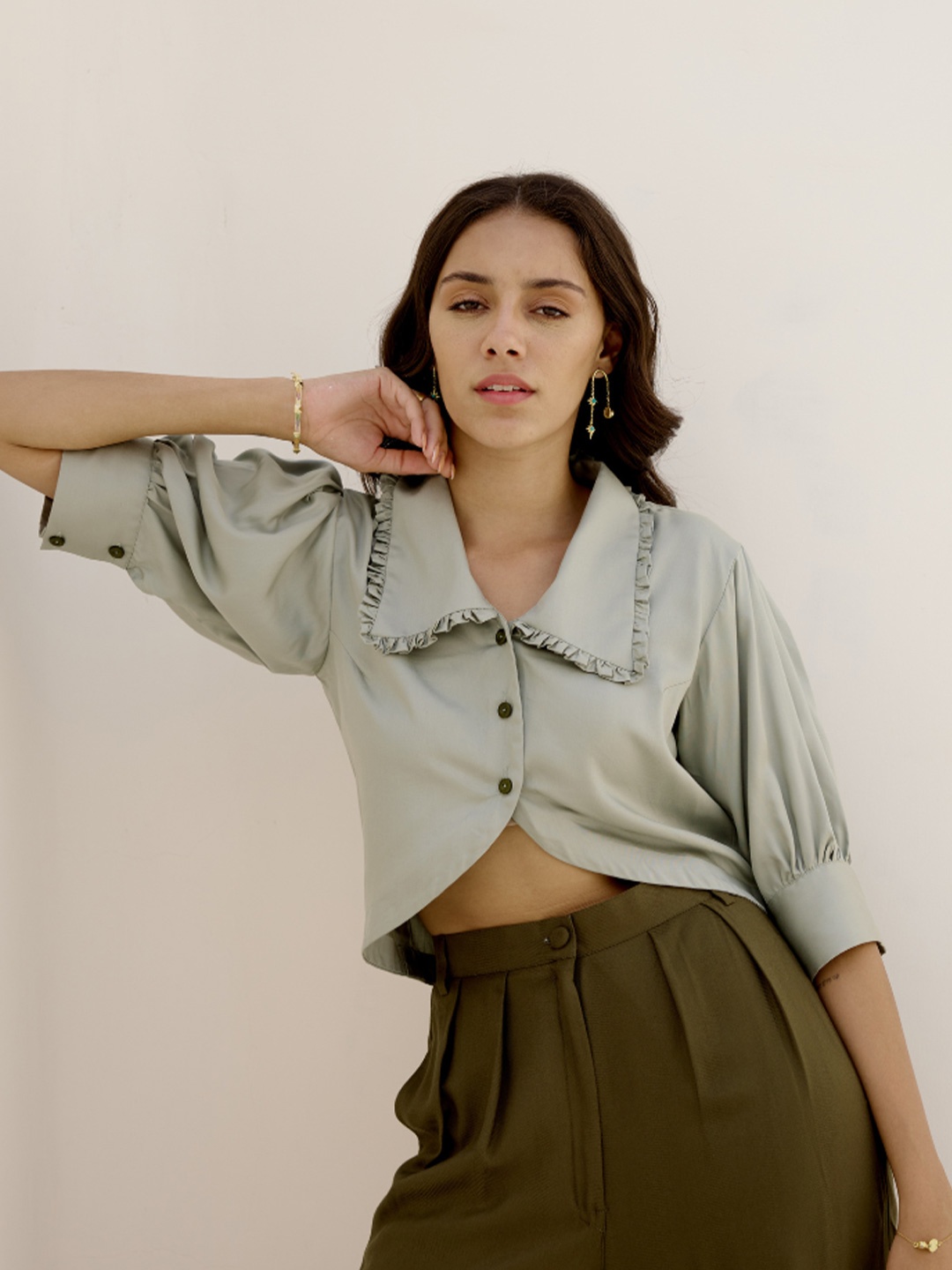 

SHIBUI Women Opaque Solid Casual Shirt, Green