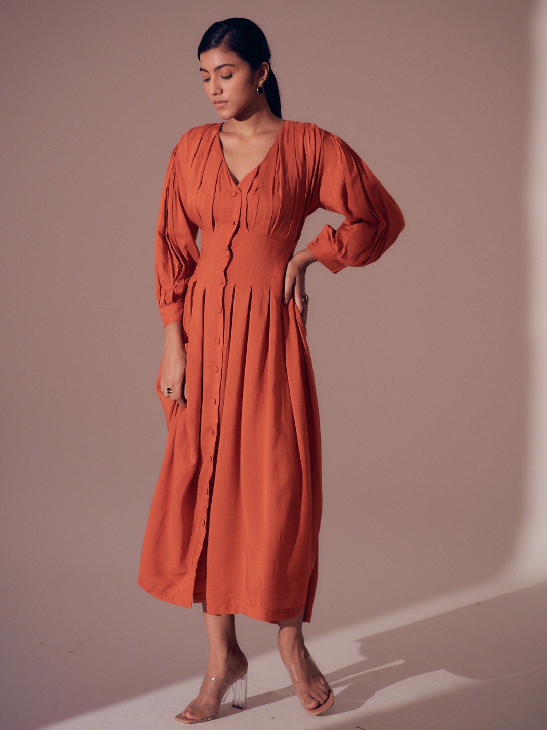 

SHIBUI Women V-Neck Maxi Dress, Orange