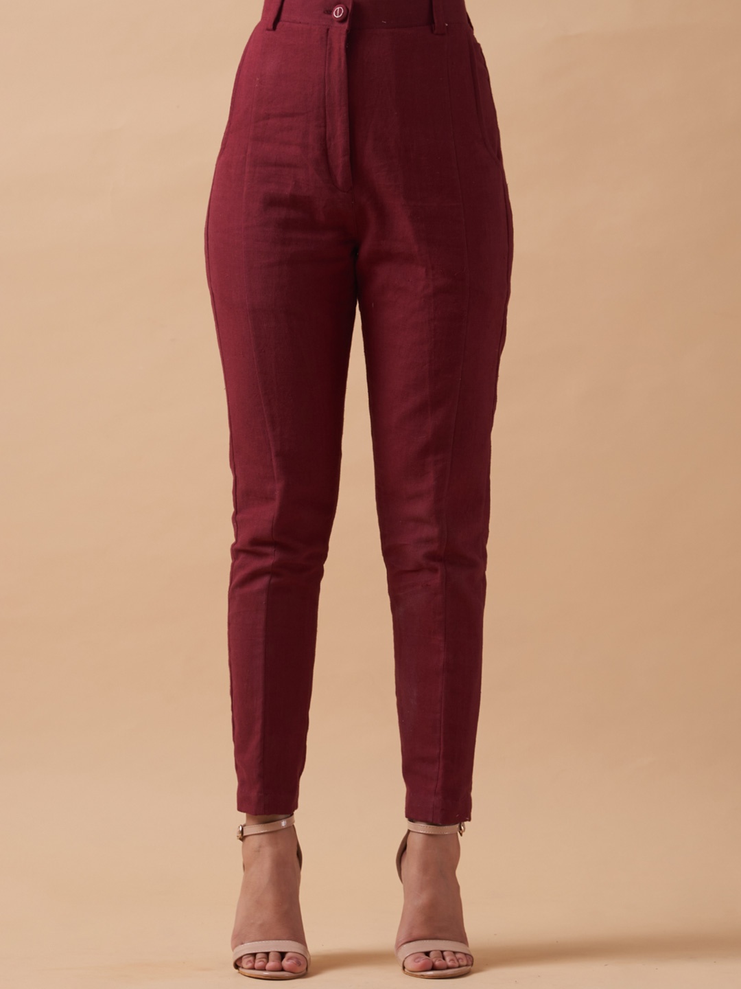 

SHIBUI Women Tailored High-Rise Trousers, Maroon
