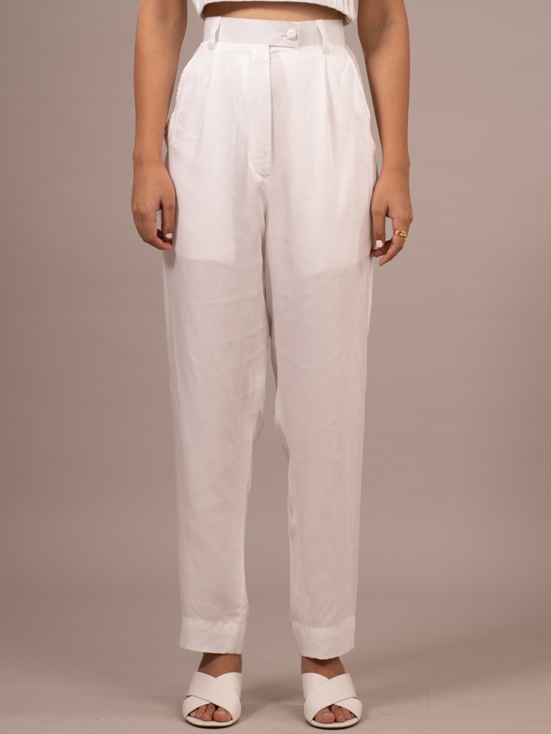 

SHIBUI Women Tailored High-Rise Pleated Trousers, White