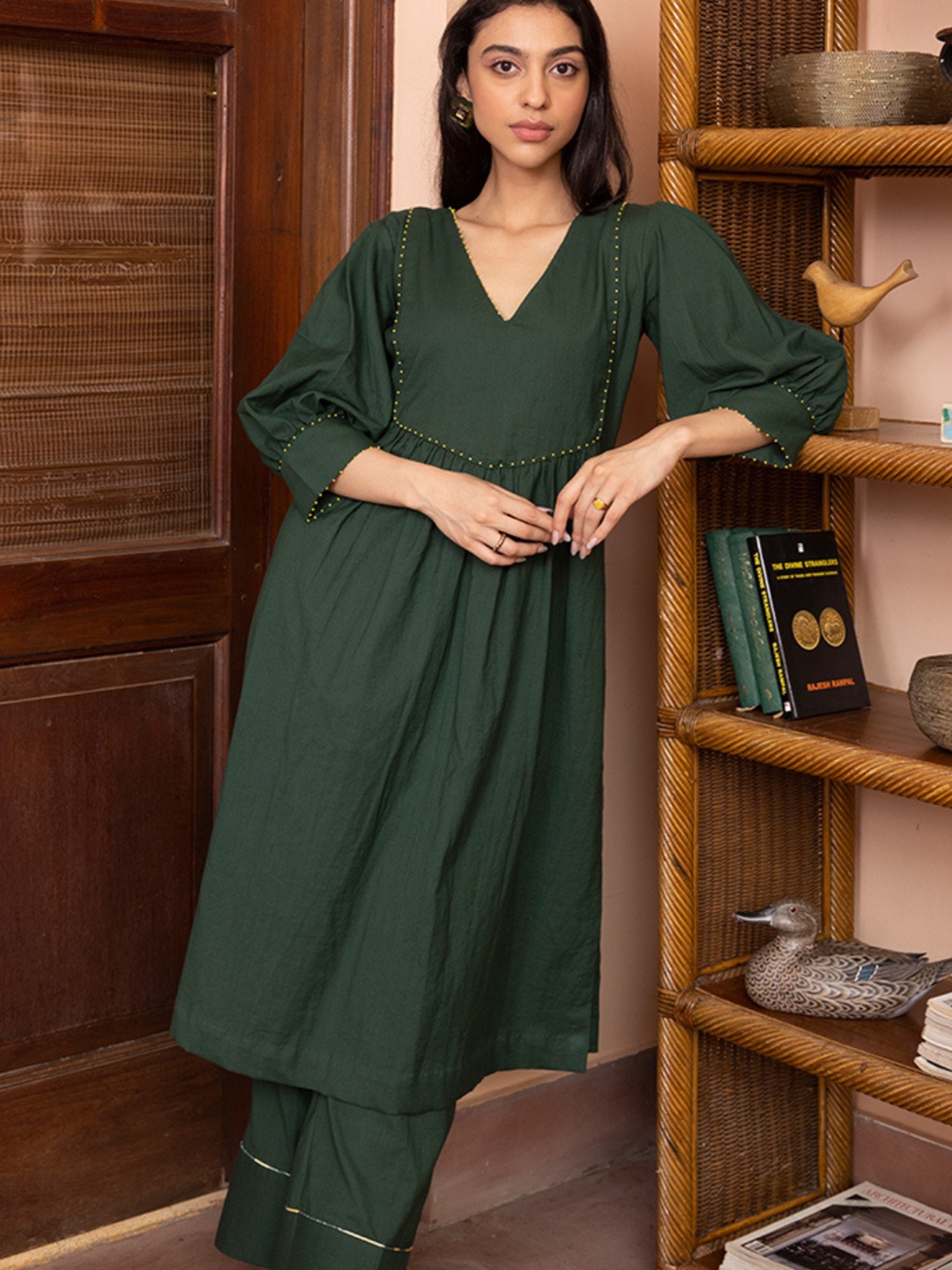 

SHIBUI Organic Cotton A-Line Kurta, Green