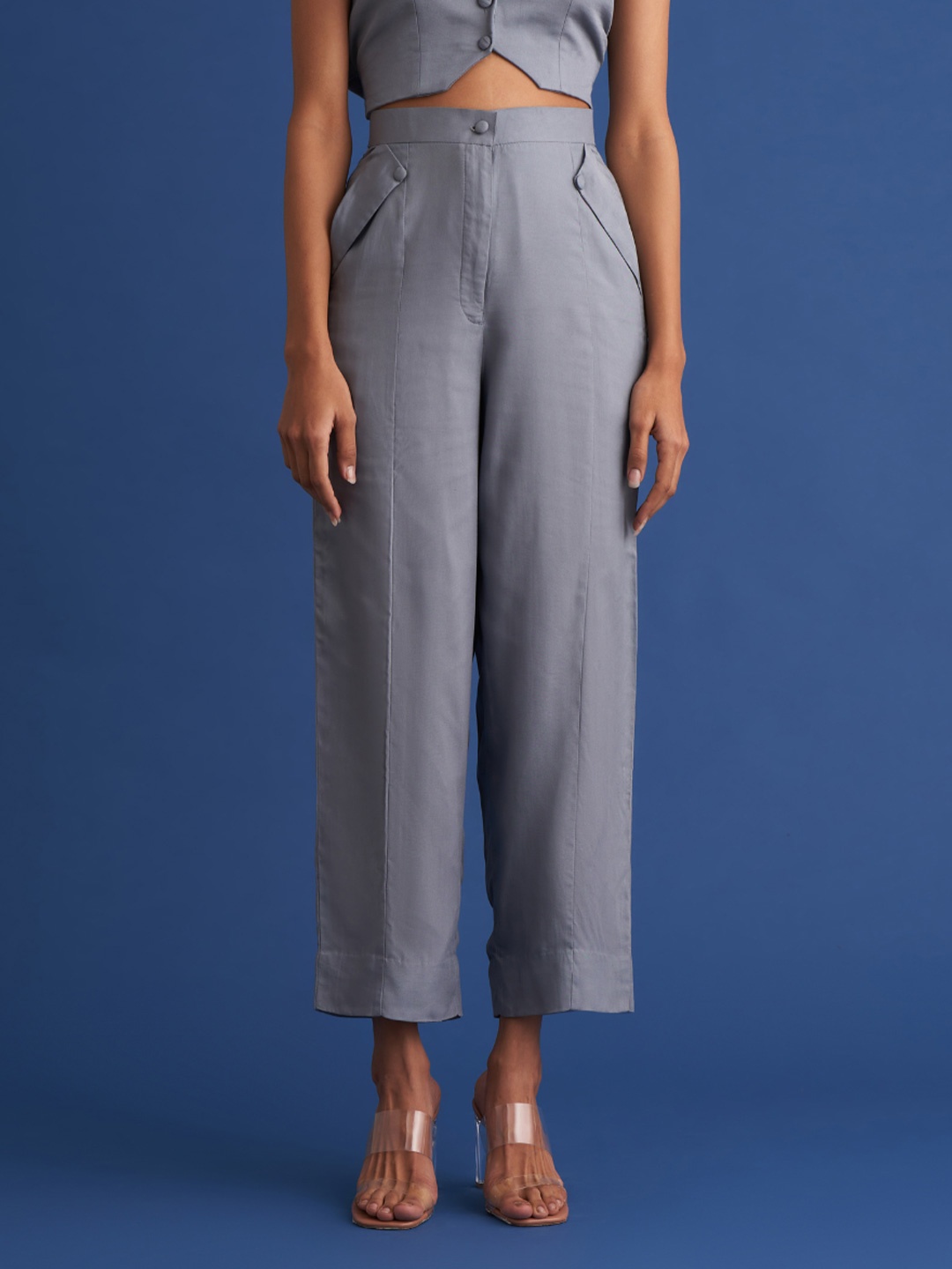 

SHIBUI Women Tailored High-Rise Trousers, Grey