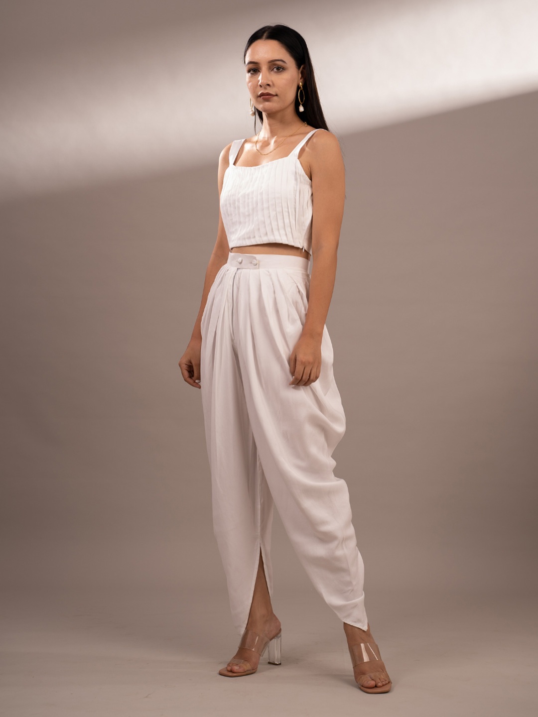 

SHIBUI Women High-Rise Cotton Dhoti Pant, White