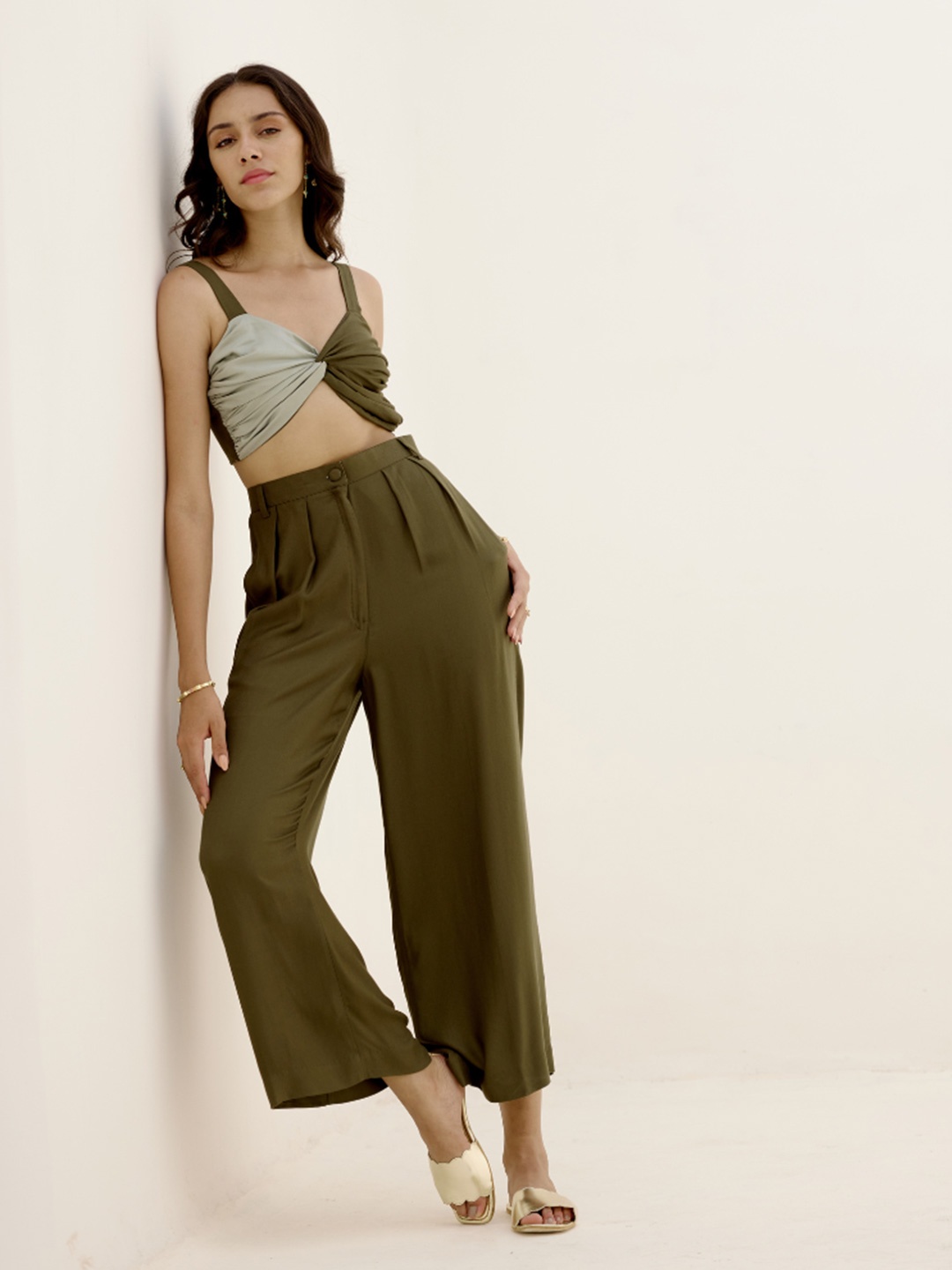 

SHIBUI Women Tailored High-Rise Trousers, Olive