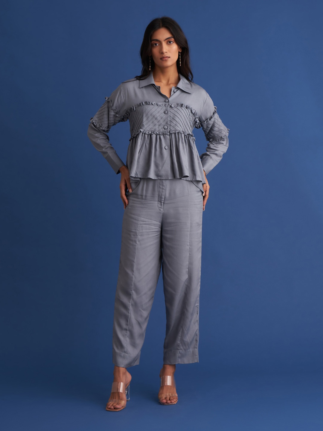 SHIBUI Women Opaque Striped Casual Shirt, Grey