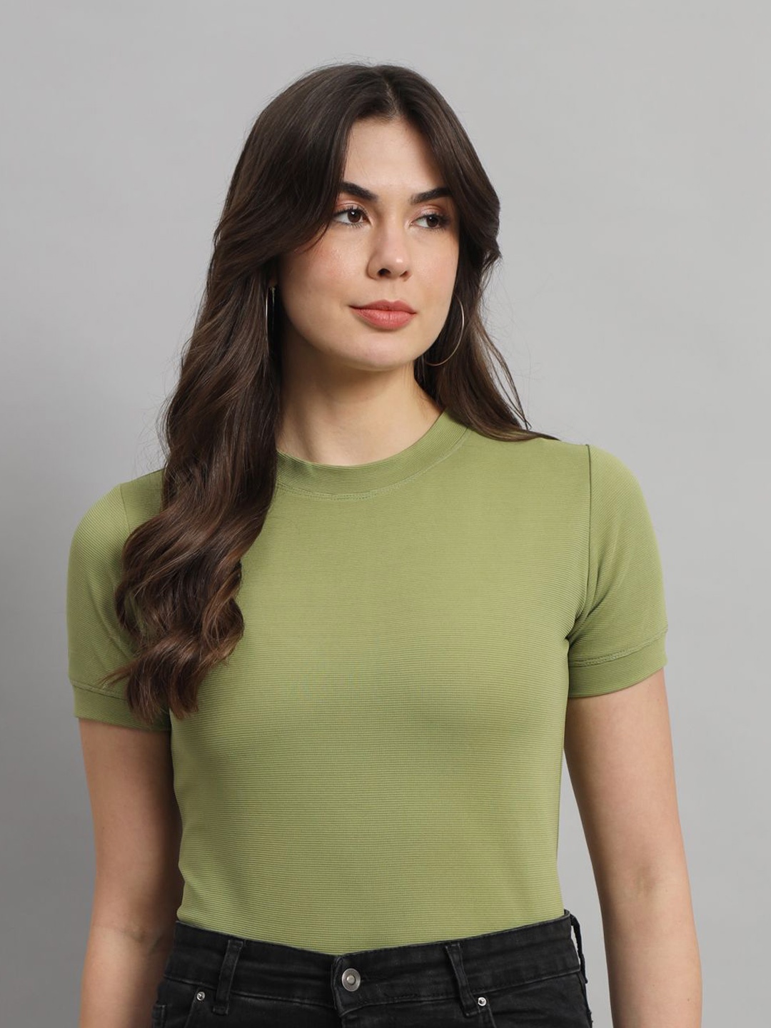 

Cation Women Solid Round Neck Top, Green