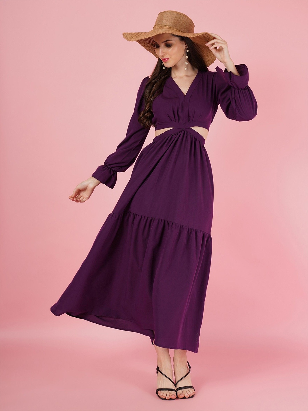 

Femvy Applique Solid Fit and Flare Dress, Magenta