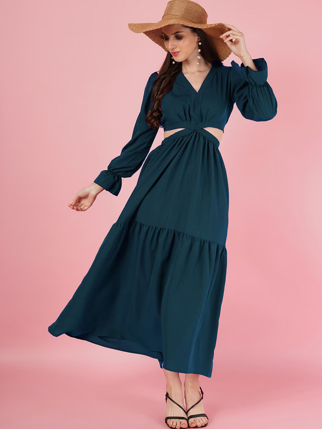 

Femvy Cut-Out Detailed Tiered Maxi Dress, Blue