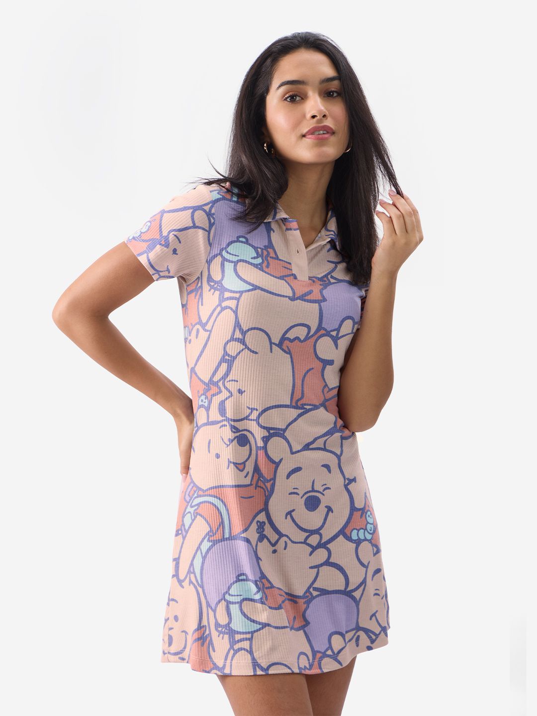 

The Souled Store Cartoon Characters Printed A-Line Mini Dress, Beige