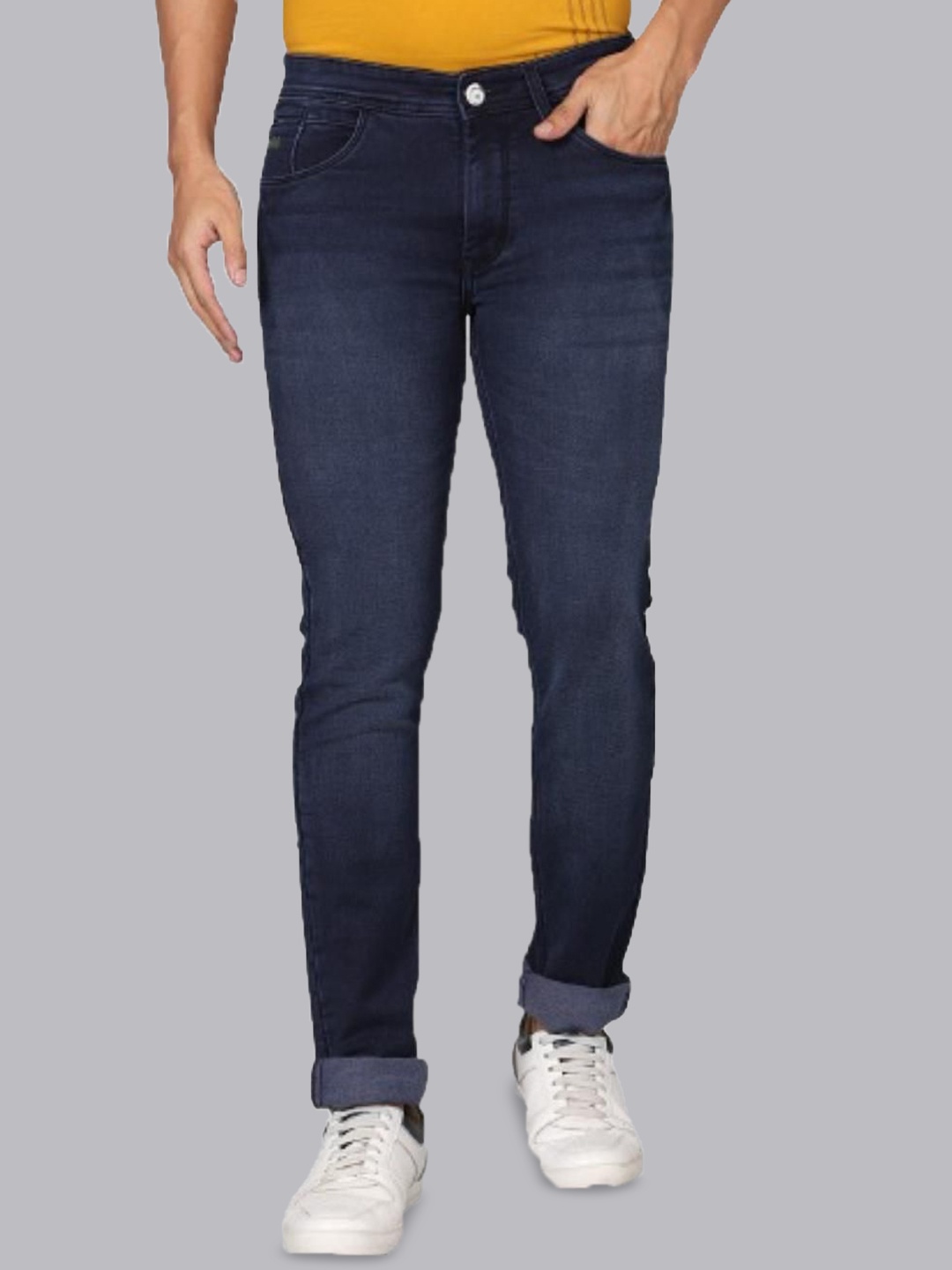 

RJ Denim Men Slim Fit Light Fade Stretchable Denim Jeans, Navy blue