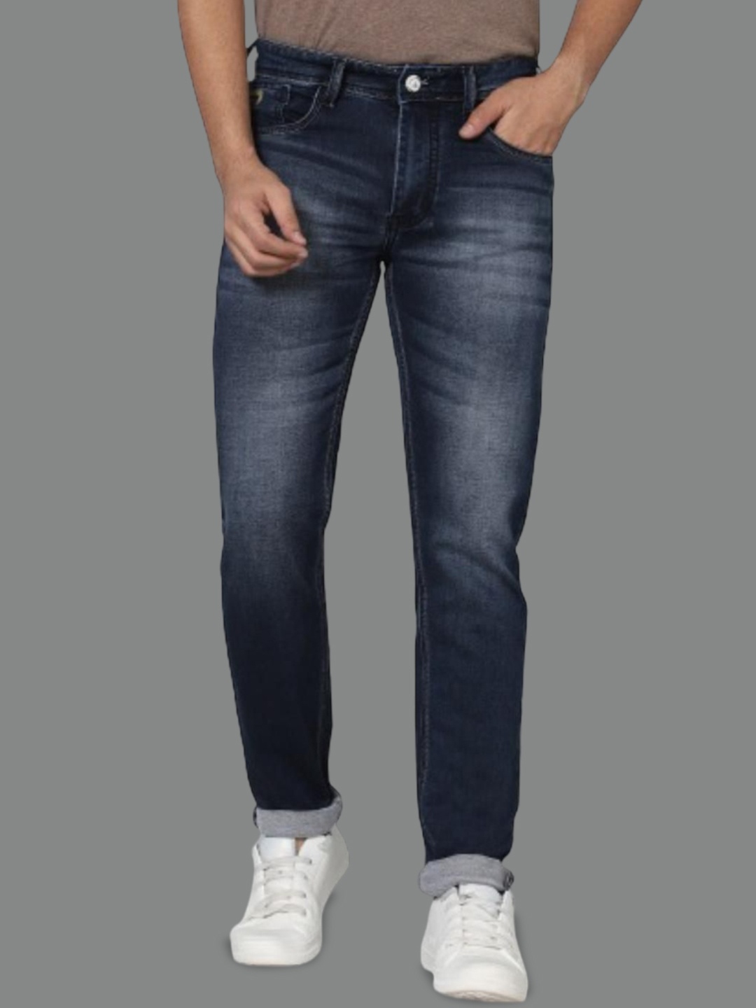 

RJ Denim Men Slim Fit Heavy Fade Stretchable Jeans, Navy blue