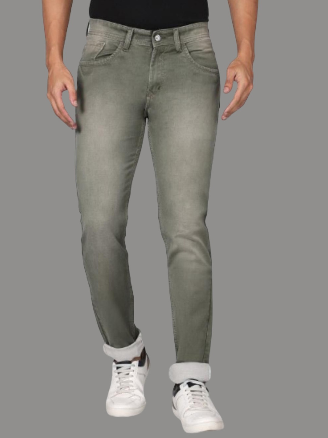 

RJ Denim Men Slim Fit Heavy Fade Stretchable Jeans, Green