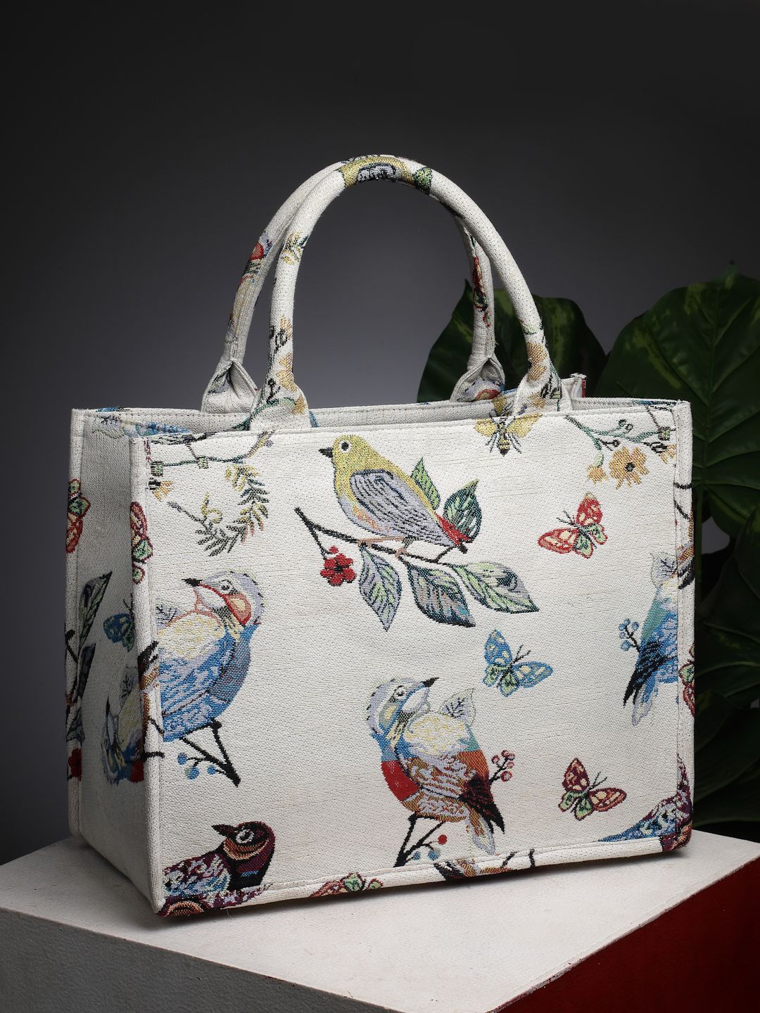 

Anekaant Women Graphic Printed Structured Cotton Handheld Bag, Off white