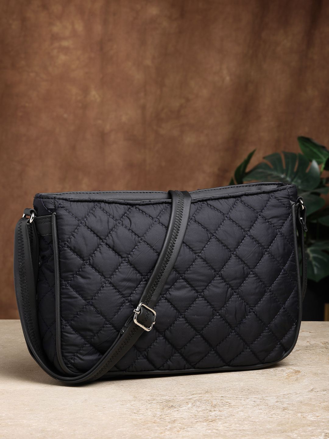 

Anekaant Textured Crossbody Sling Bag with Quilted Details, Black
