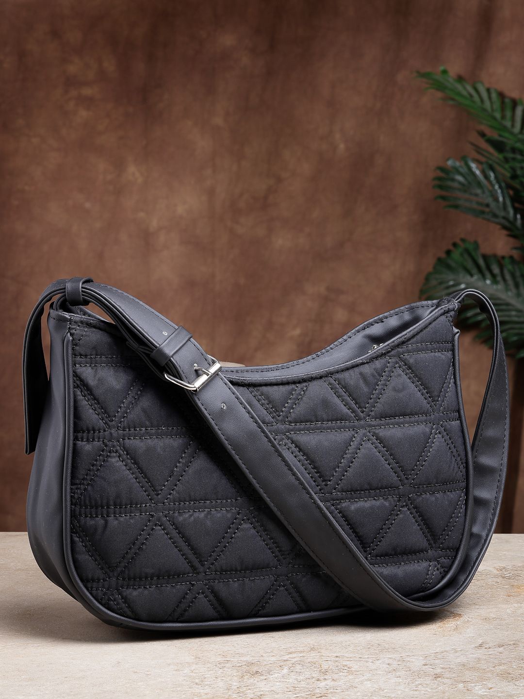 

Anekaant Textured Structured Sling Bag With Quilted, Black
