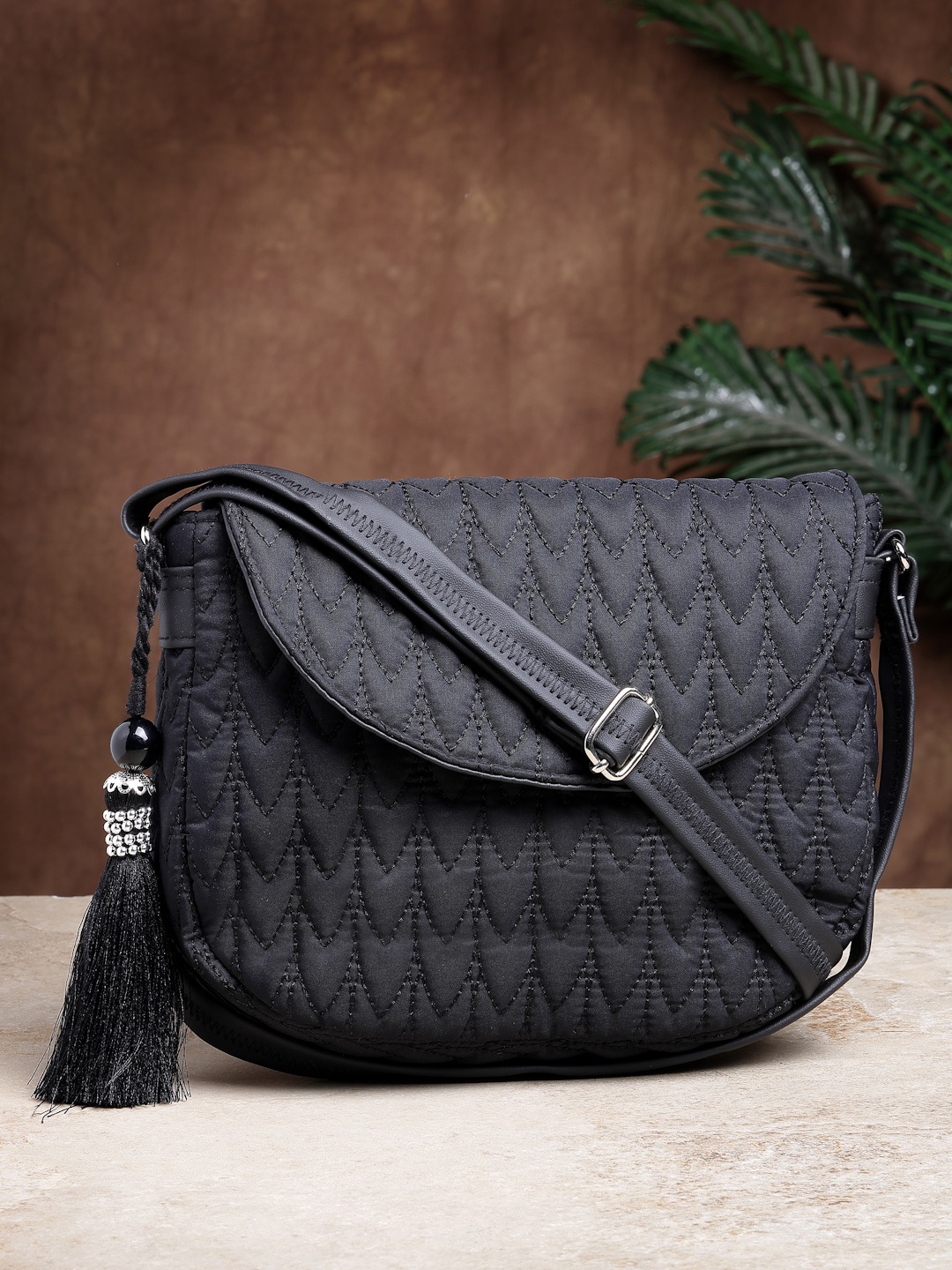 

Anekaant Textured Crossbody Sling Bag with Quilted, Black