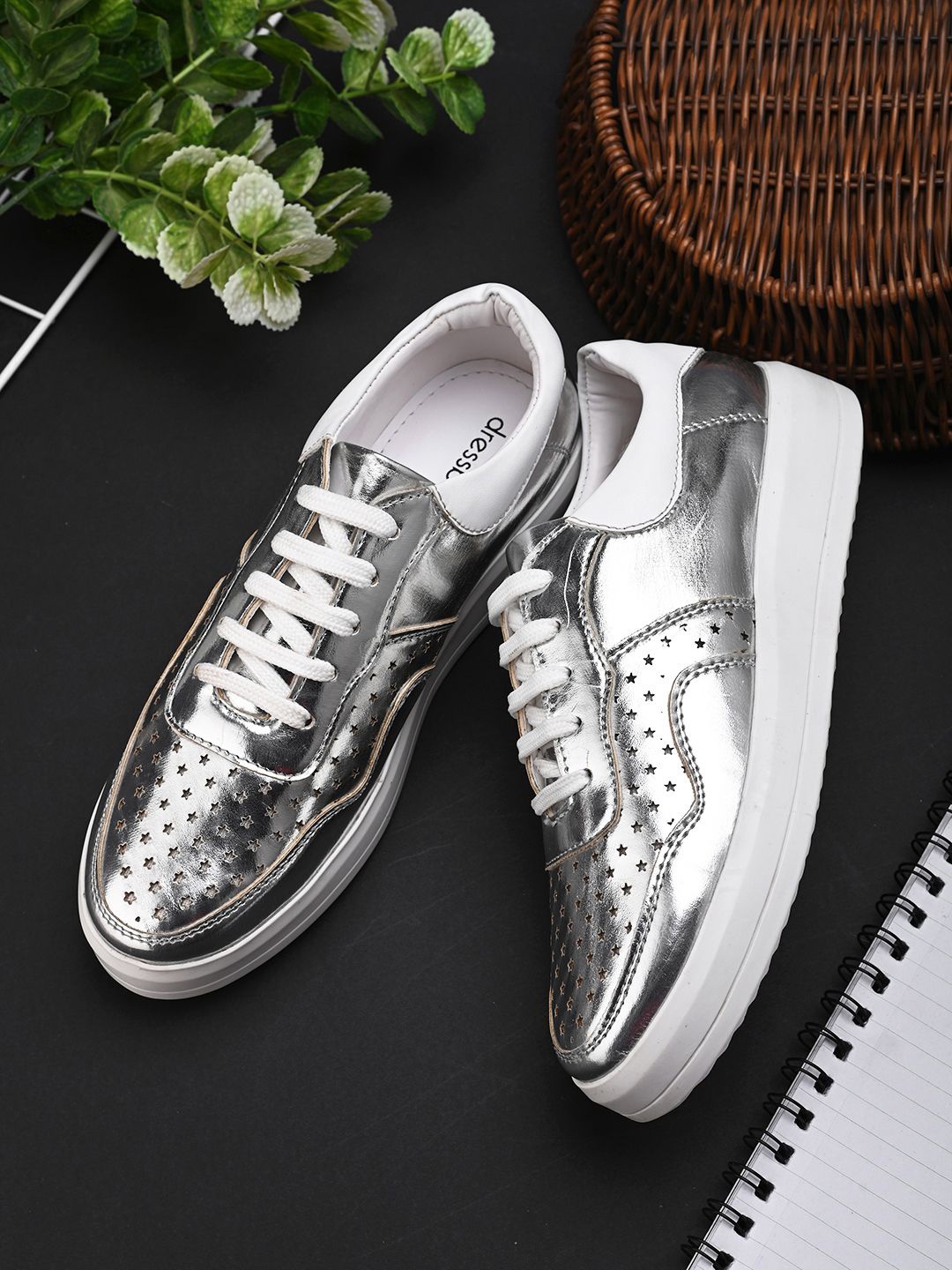 

DressBerry Women Lace-Ups Sneakers, Silver