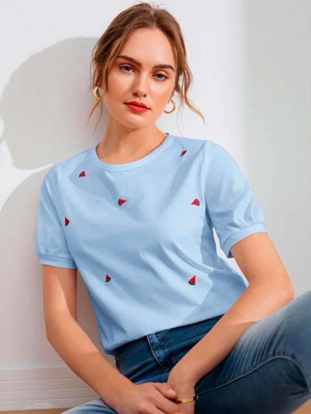 

Dream Beauty Fashion Women Solid Round Neck Polyester Top, Blue