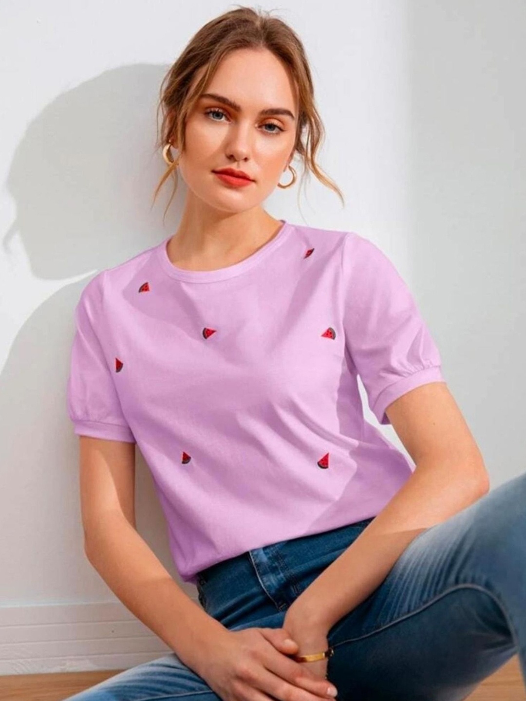 

Dream Beauty Fashion Women Solid Round Neck Polyester Top, Pink