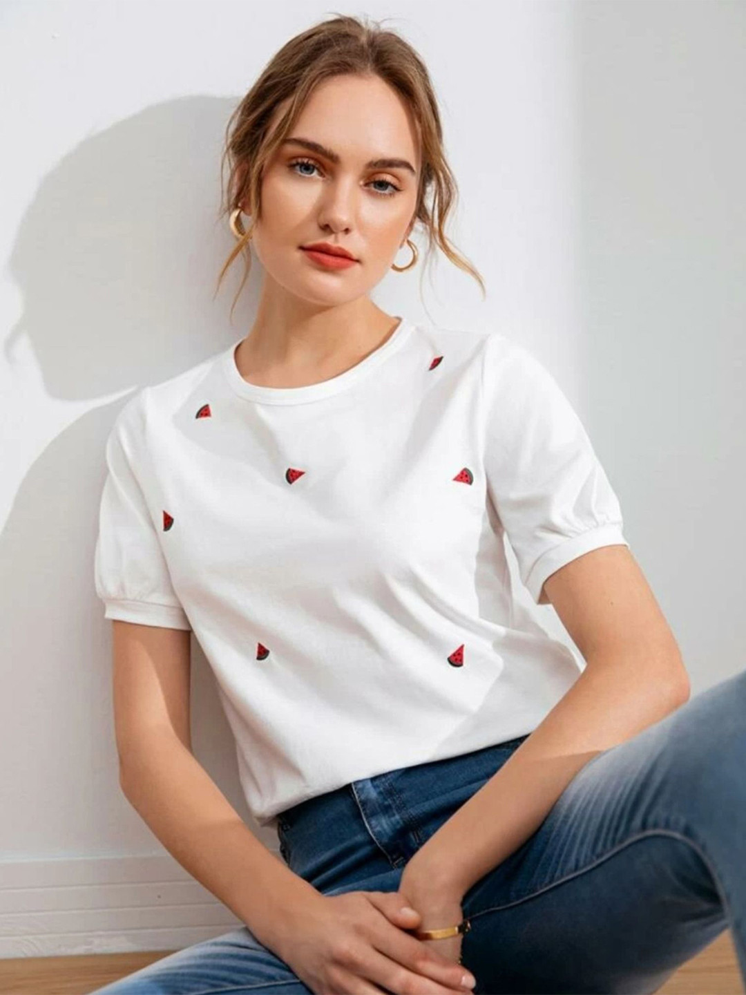 

Dream Beauty Fashion Women Solid Round Neck Polyester Top, White