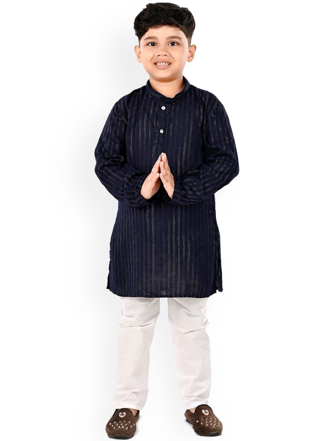 

BAESD Boys Embroidered Sequinned Straight Kurta With Trousers, Navy blue