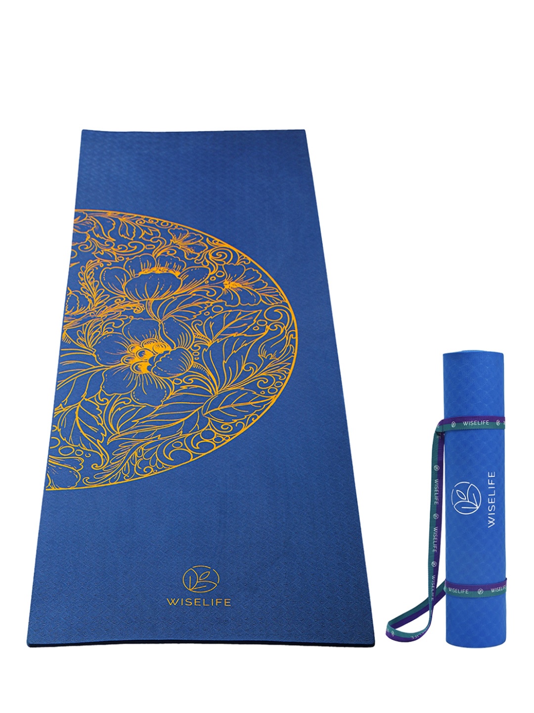 

WiseLife Blue & Gold Toned Printed Rectangular Anti-Skid Yoga Mat With Sleek Strap