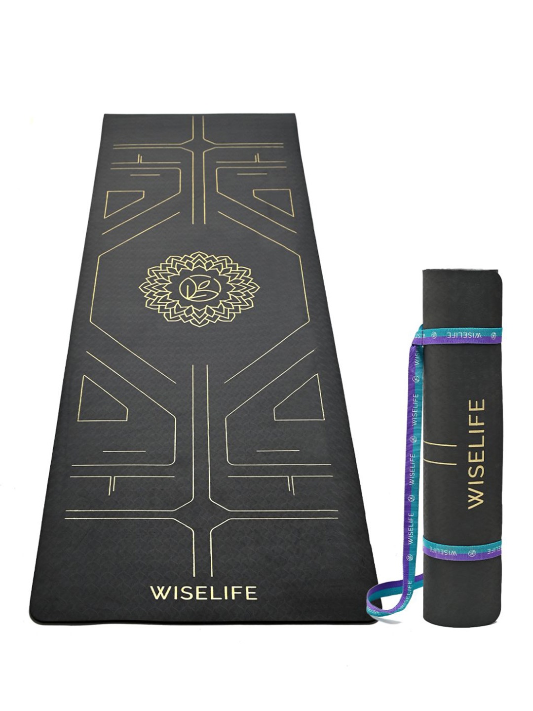 

WiseLife Black & Gold Toned Printed Rectangular Anti-Skid Yoga Mat With Sleek Strap