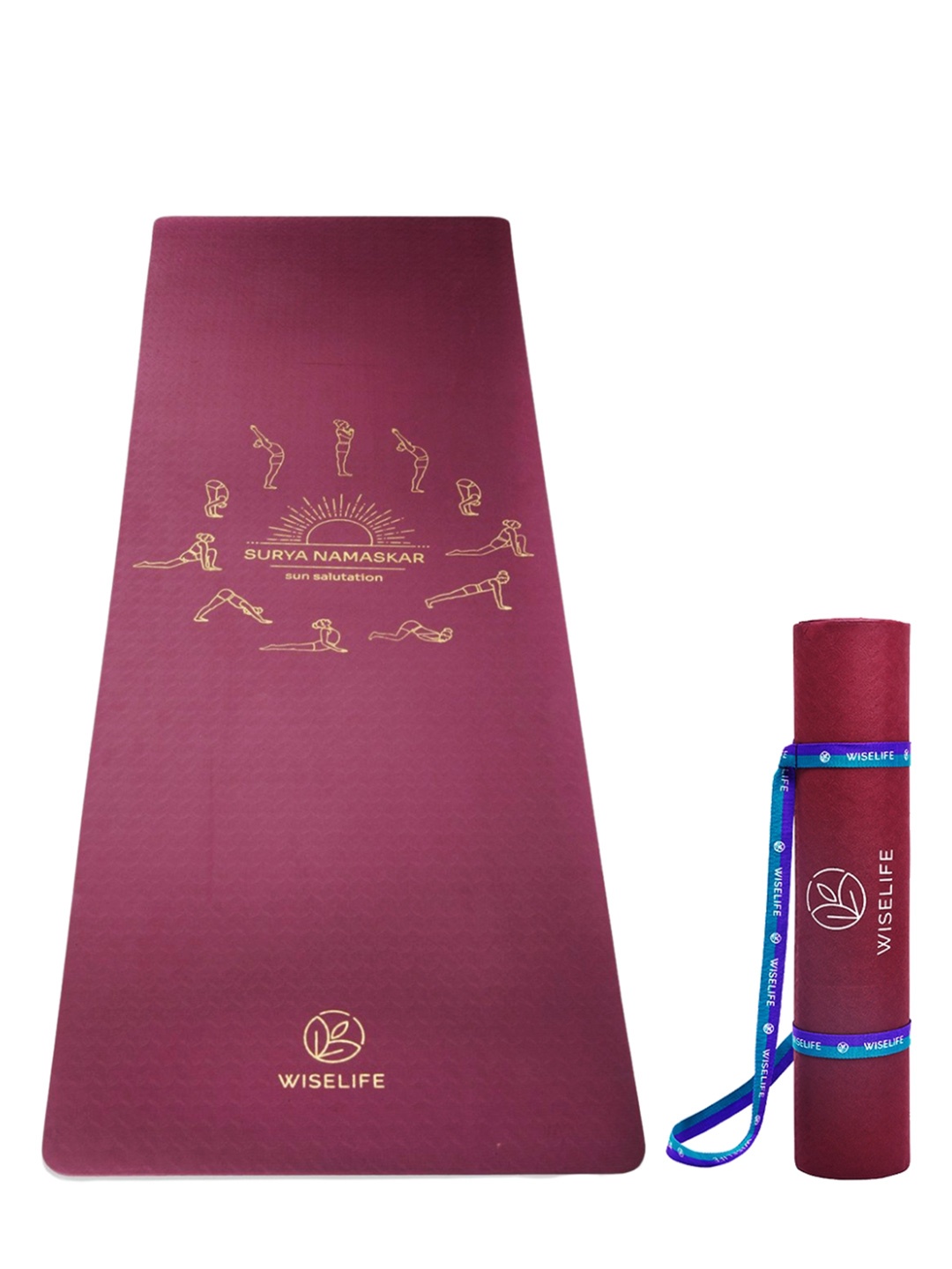 

WiseLife Maroon & Gold Toned Printed Rectangular Anti-Skid Yoga Mat With Sleek Strap