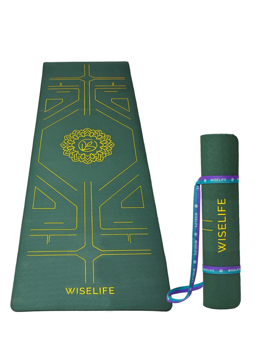 

WiseLife Green & Gold Toned Printed Rectangular Anti-Skid Yoga Mat With Sleek Strap