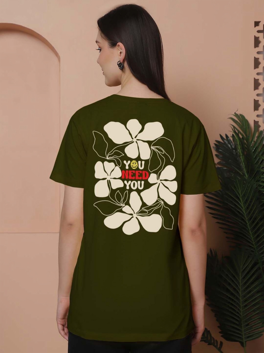 

Friskers Women Graphic Printed Round Neck Cotton Oversized T-Shirt, Olive