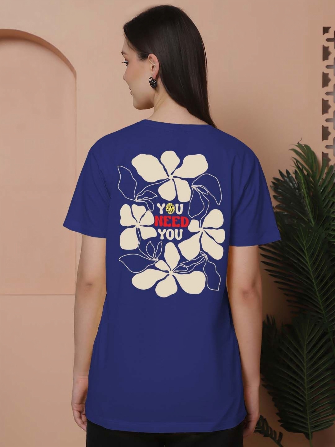 

Friskers Women Graphic Printed Round Neck Cotton Oversized T-Shirt, Blue