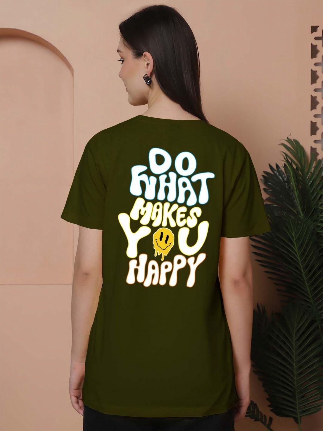 

Friskers Women Graphic Printed Round Neck Cotton Oversized T-Shirt, Olive