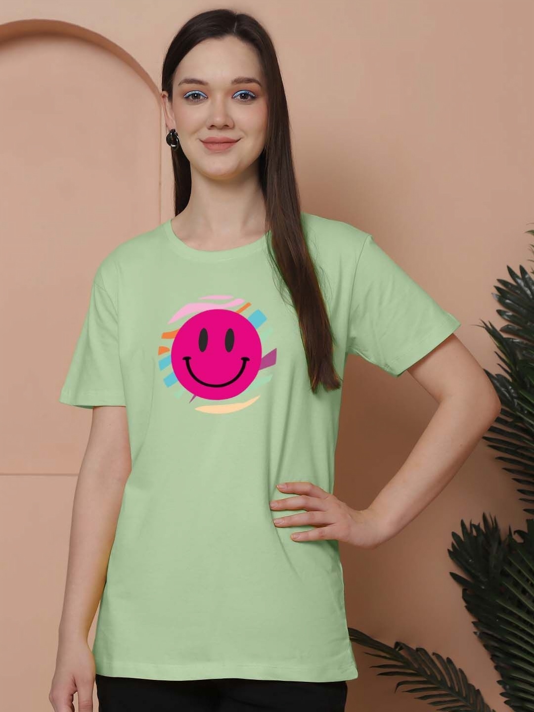 

Friskers Women Graphic Printed Round Neck Cotton Oversized T-Shirt, Sea green