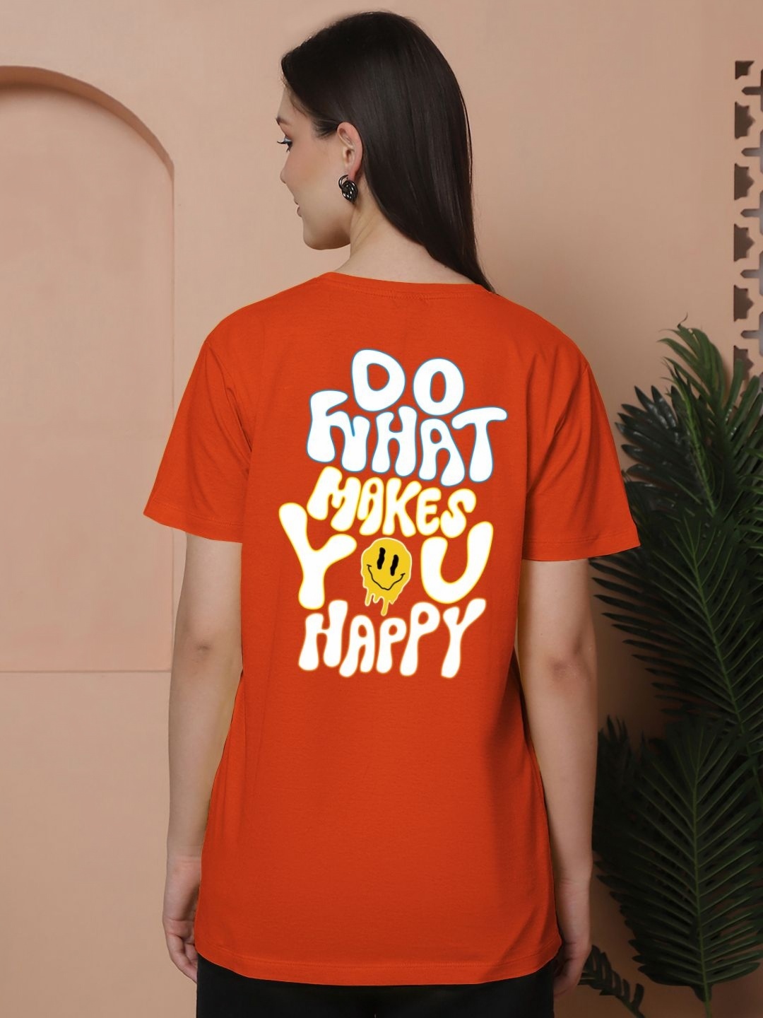 

Friskers Women Graphic Printed Round Neck Cotton Oversized T-Shirt, Orange