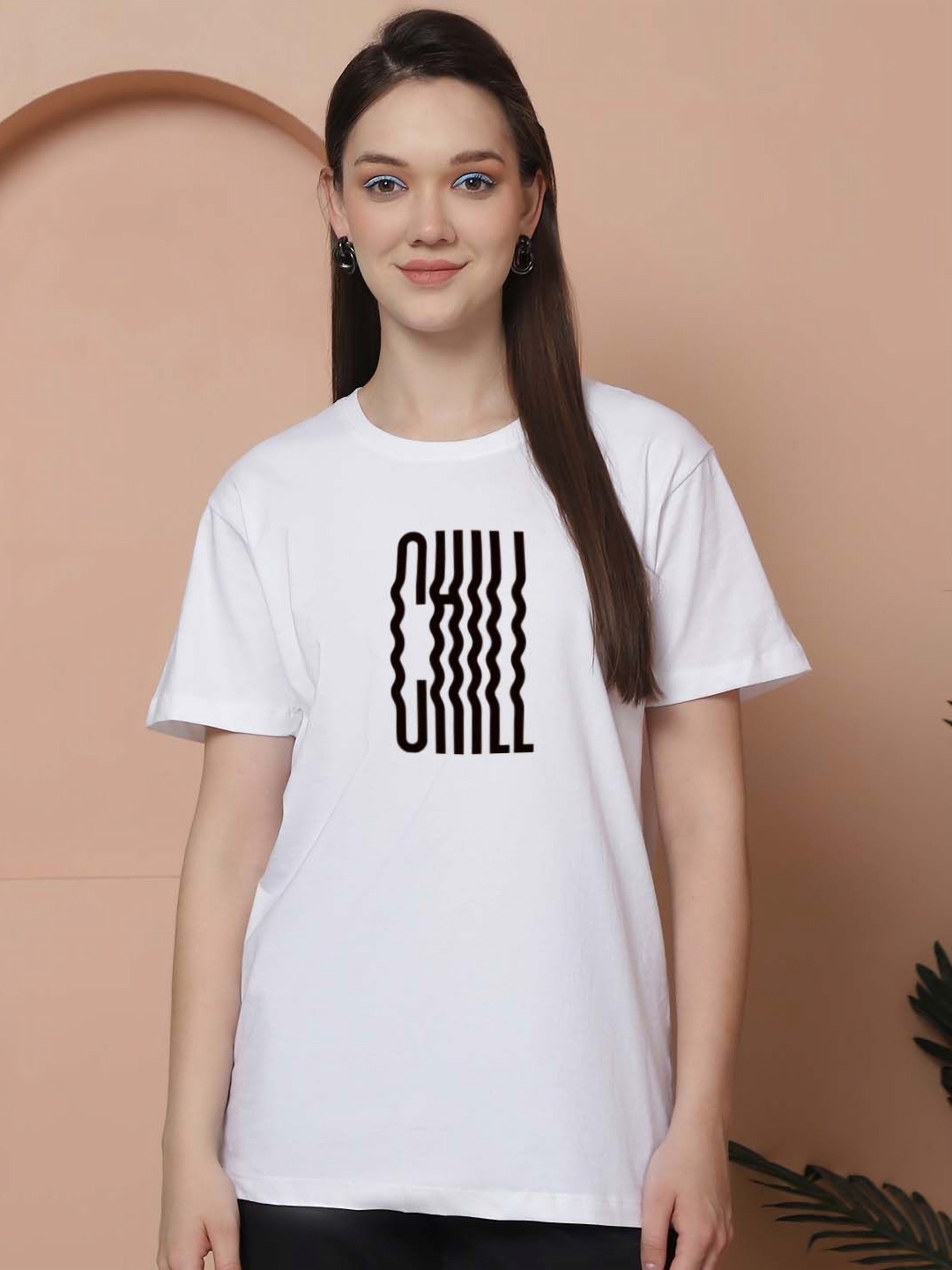 

Friskers Women Graphic Printed Round Neck Cotton Oversized T-Shirt, White