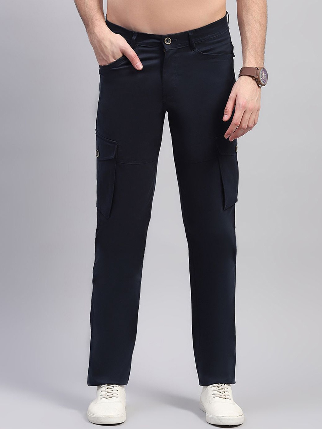 

rock.it Men Regular Fit Mid-Rise Cargo Trouser, Navy blue