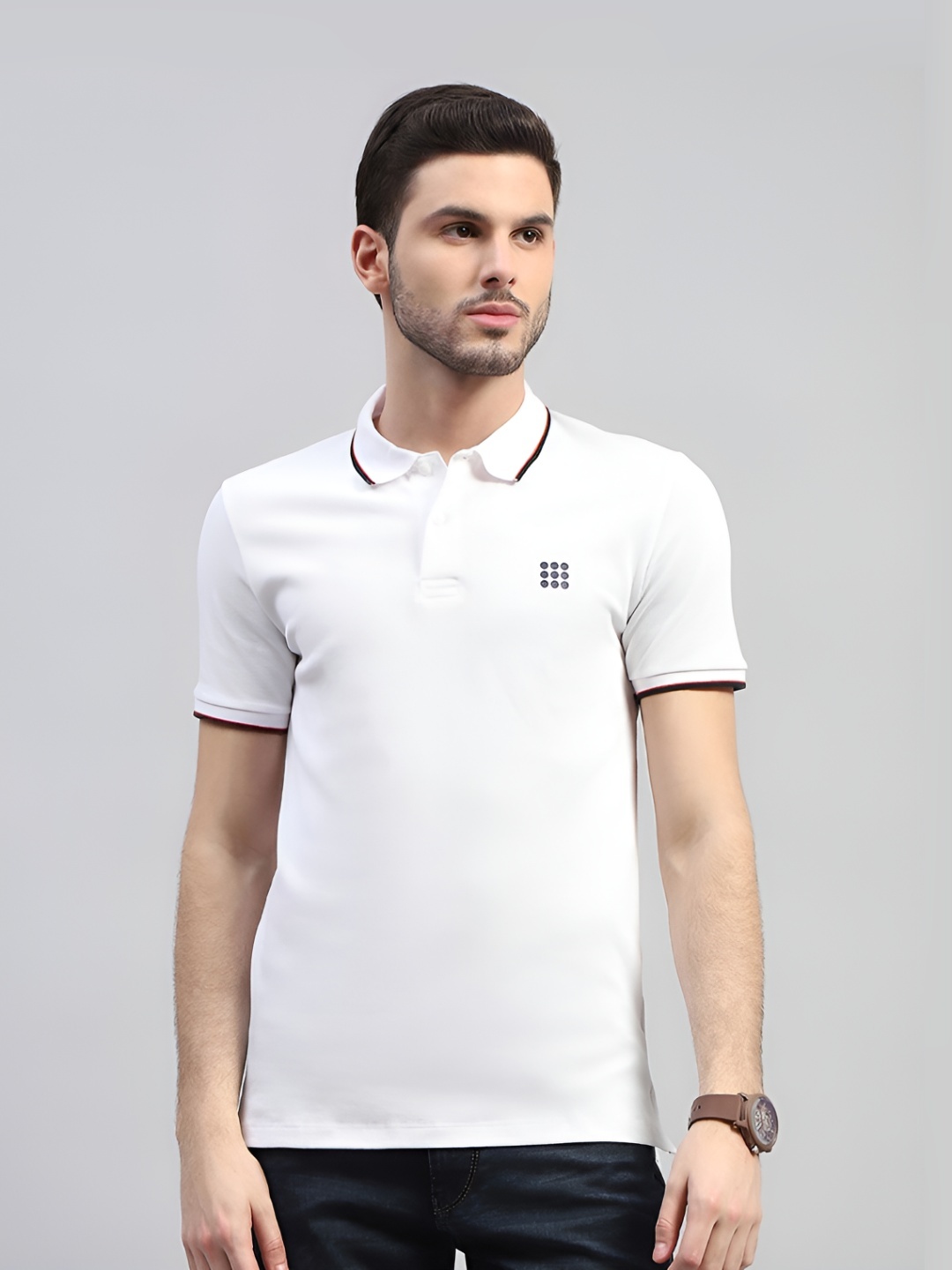 

rock.it Men Polo Collar Applique T-shirt, White