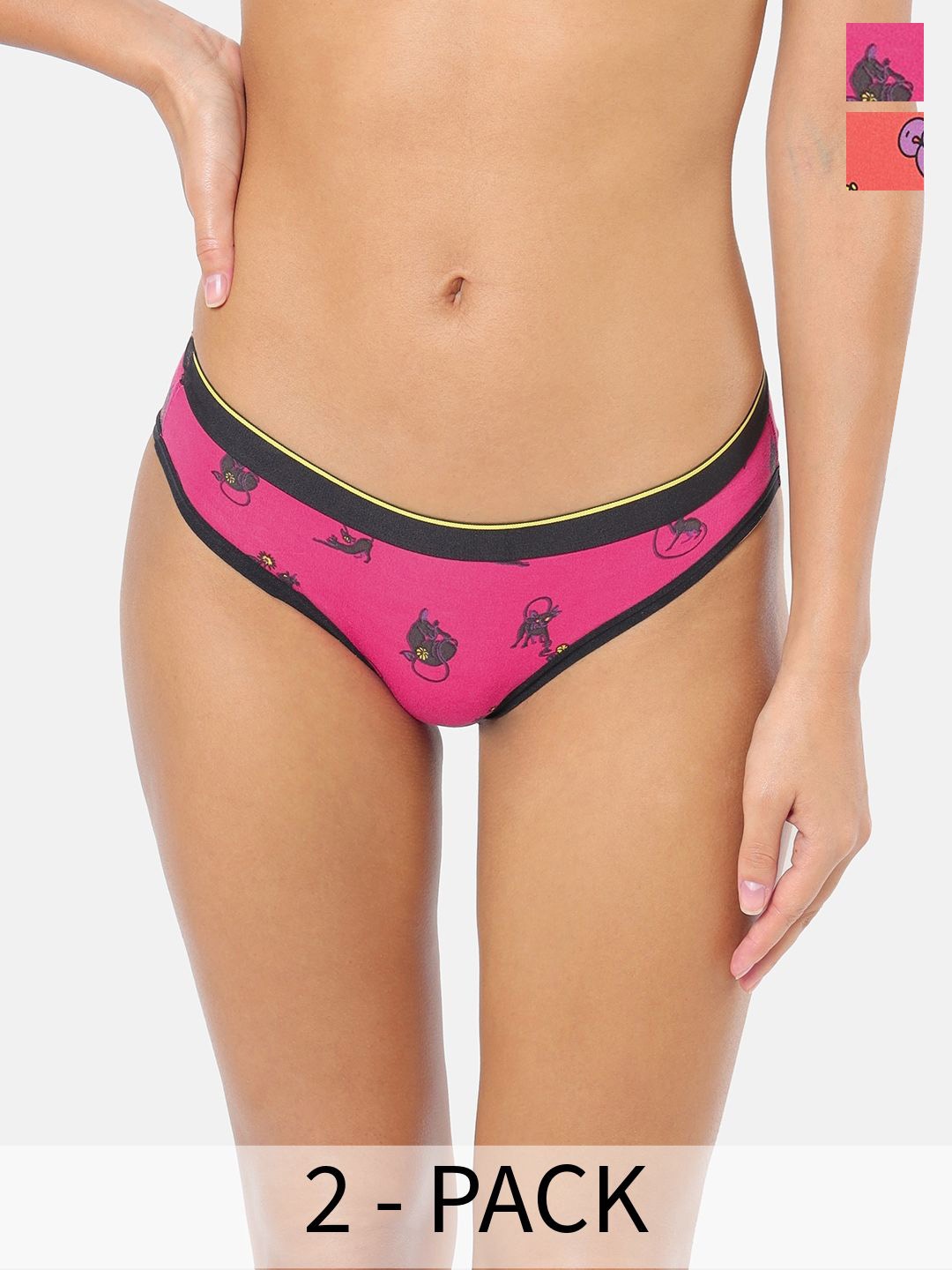 

bummer Women Pack Of 2 Printed Bikini Briefs, Pink
