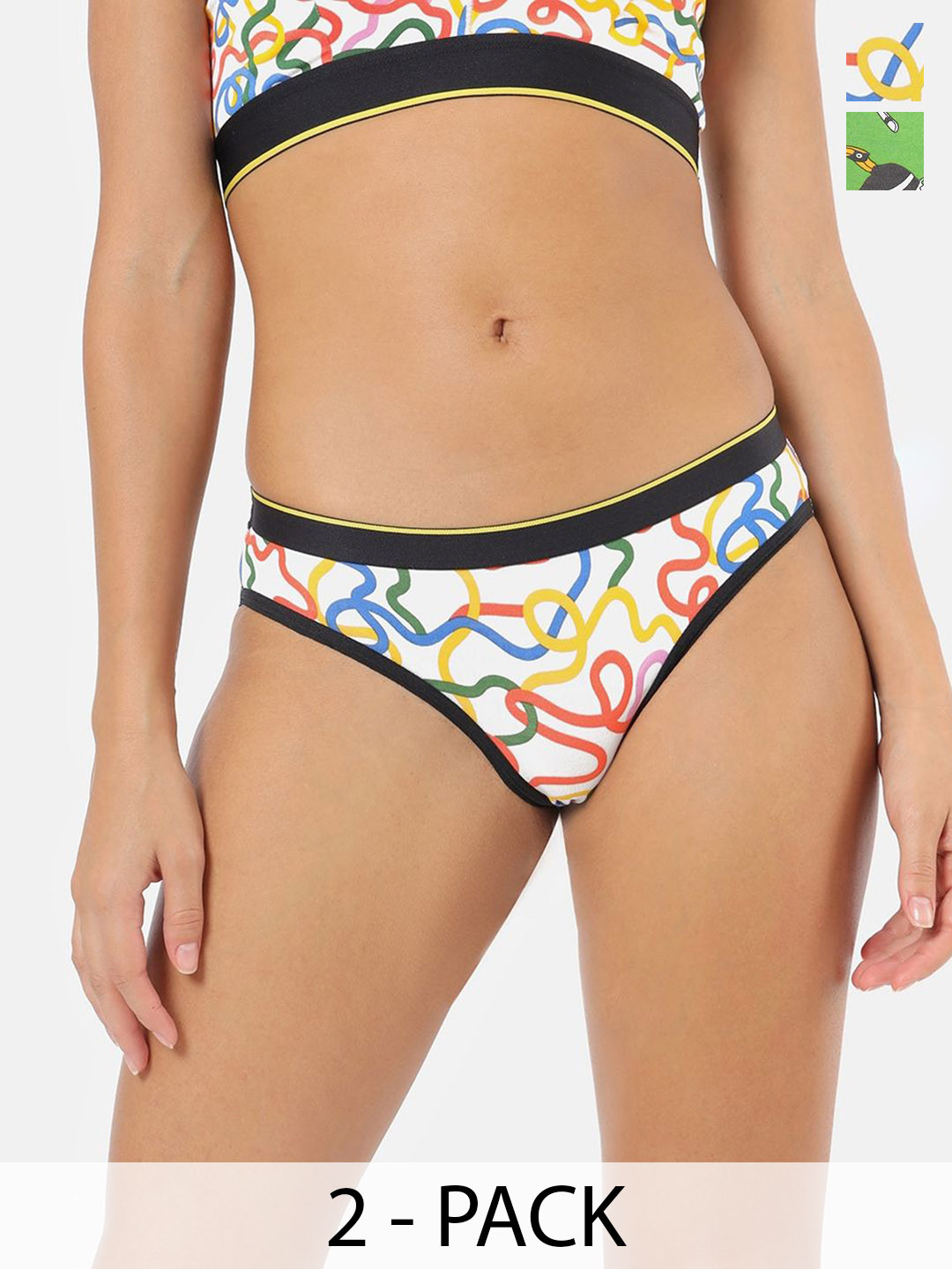 

bummer Pack Of 2 Women Printed Micromodal Bikini Briefs String Theory Chill-Bill, White