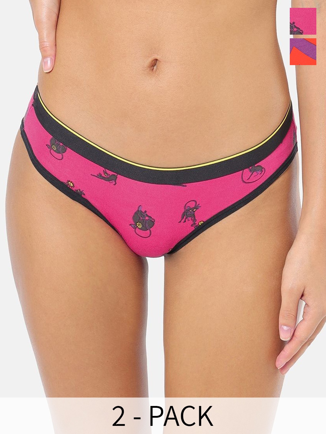 

bummer Women Pack Of 2 Printed Micromodal Bikini Briefs BIUCCH02S, Pink