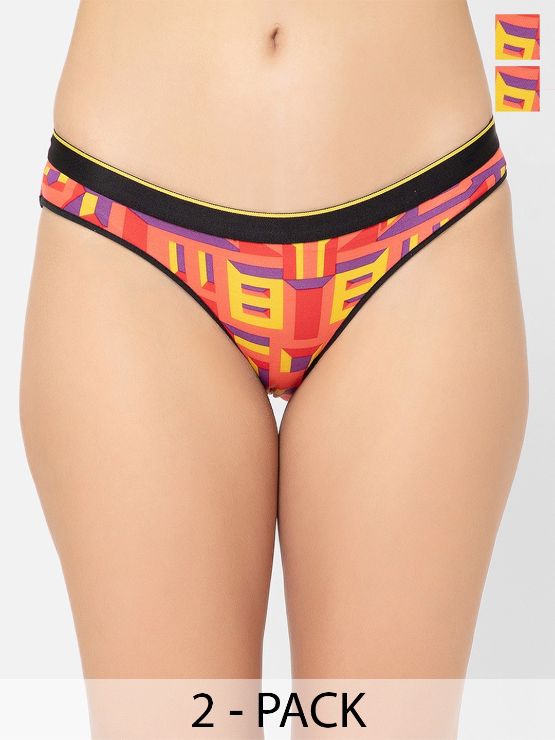 

bummer Women Pack Of 2 Printed Bikini Briefs BIBRBR02S, Peach